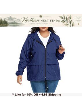 Plus Size Women's Lightweight Packable Waterproof Raincoat Windbreaker